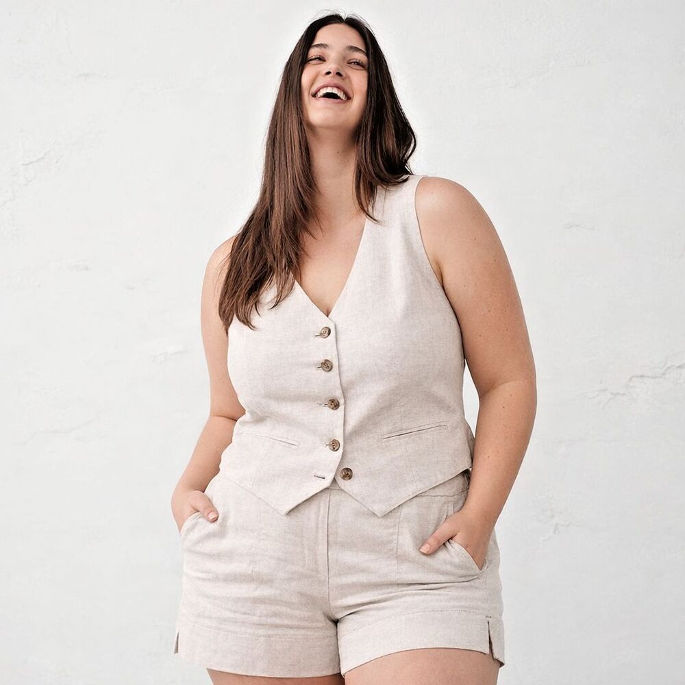 NWT Banana Republic Linen Blend Vest & High Waist Shorts Set Women Size XXL Tall